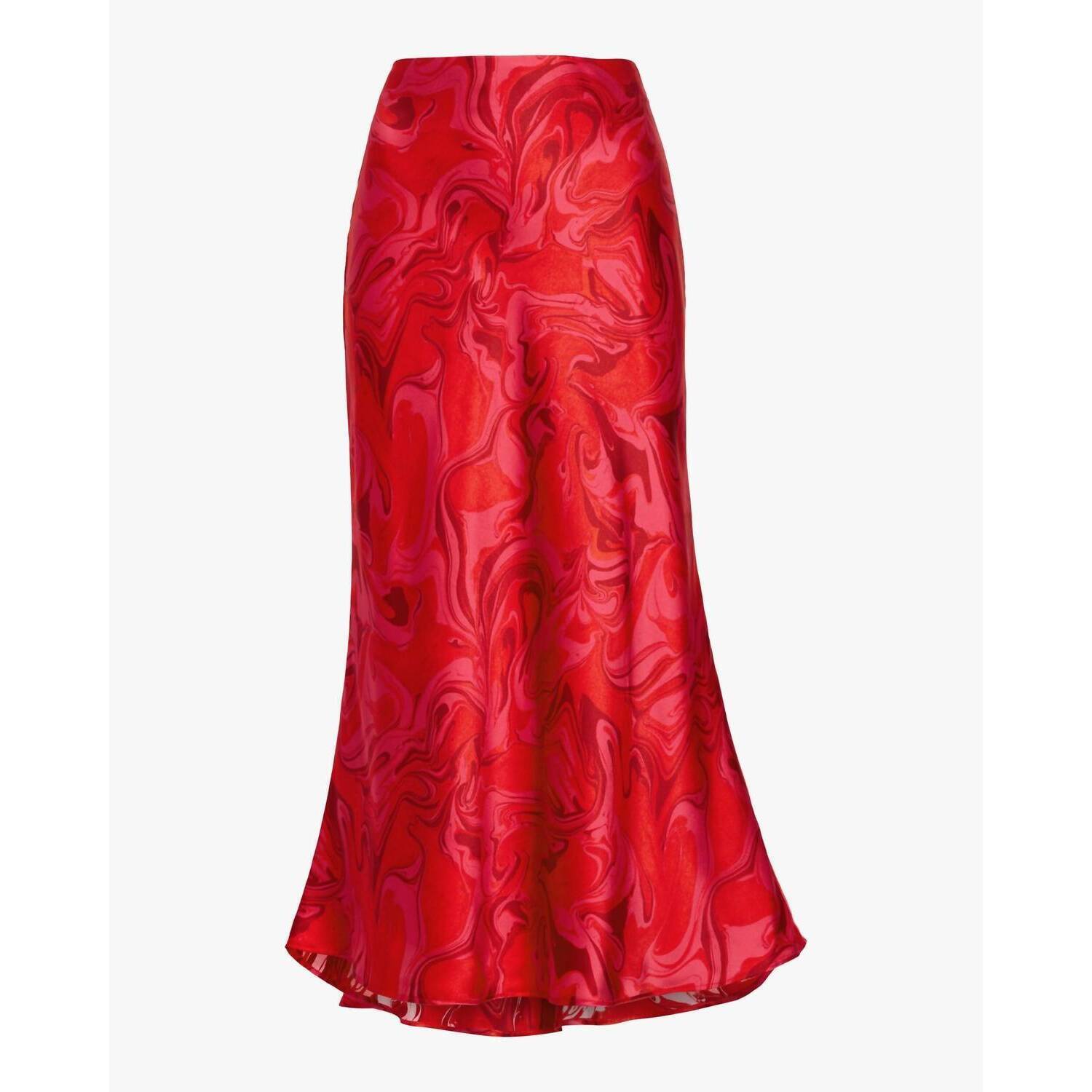 New Aiifos Linda Slip Midi Skirt In Pink And Red Marble — image 2 of 2